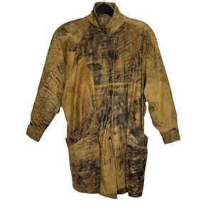 Vintage 80s WINLIT Women's Tumbled Leather Hipster Mid-Length Jacket MEDIUM